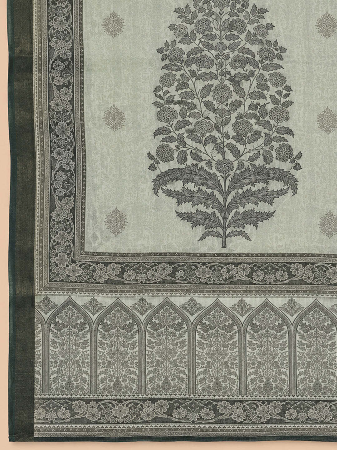 Aqua Green Printed Linen Blend Unstitched Dress Material