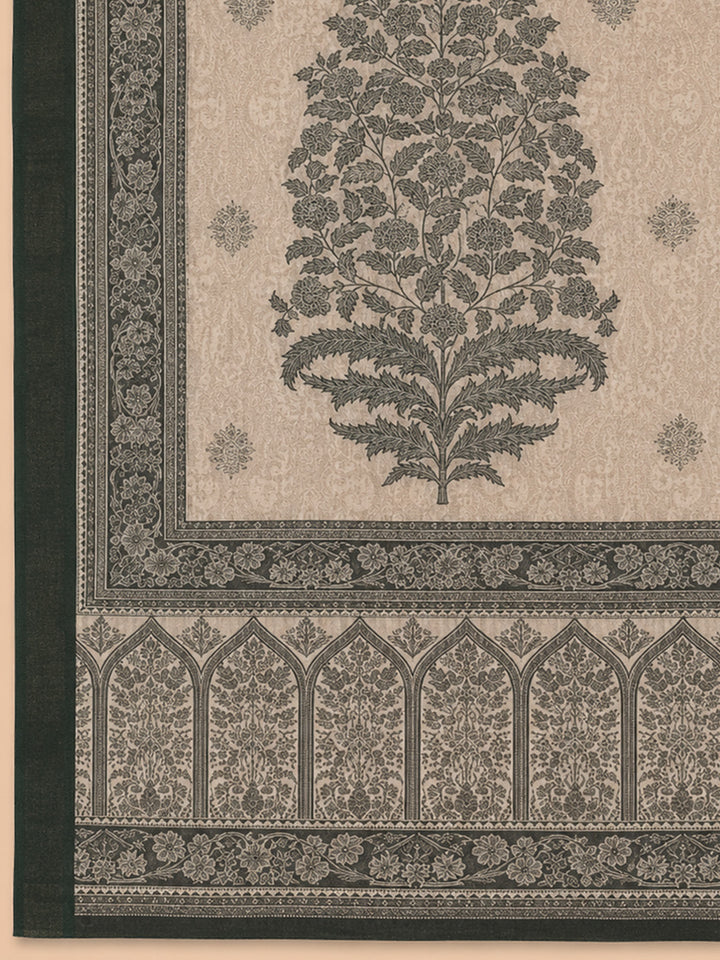 Beige Printed Linen Blend Unstitched Dress Material