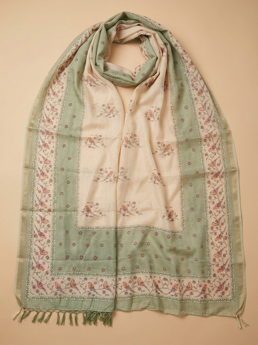 Pista Green Embroidered Linen Blend Unstitched Suit &amp; Pant With Linen Dupatta