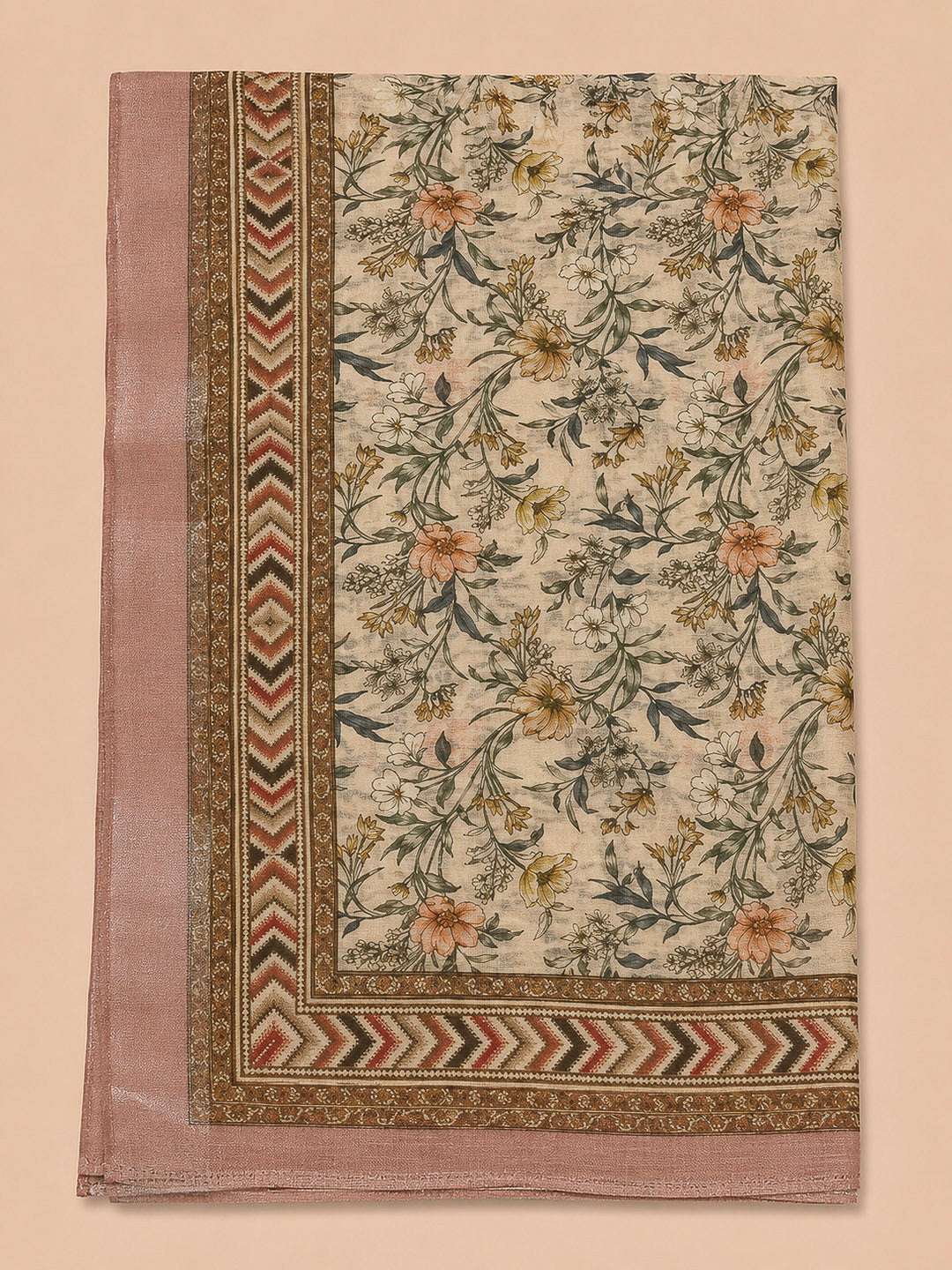 Onion Pink Printed Linen Blend Unstitched Dress Material