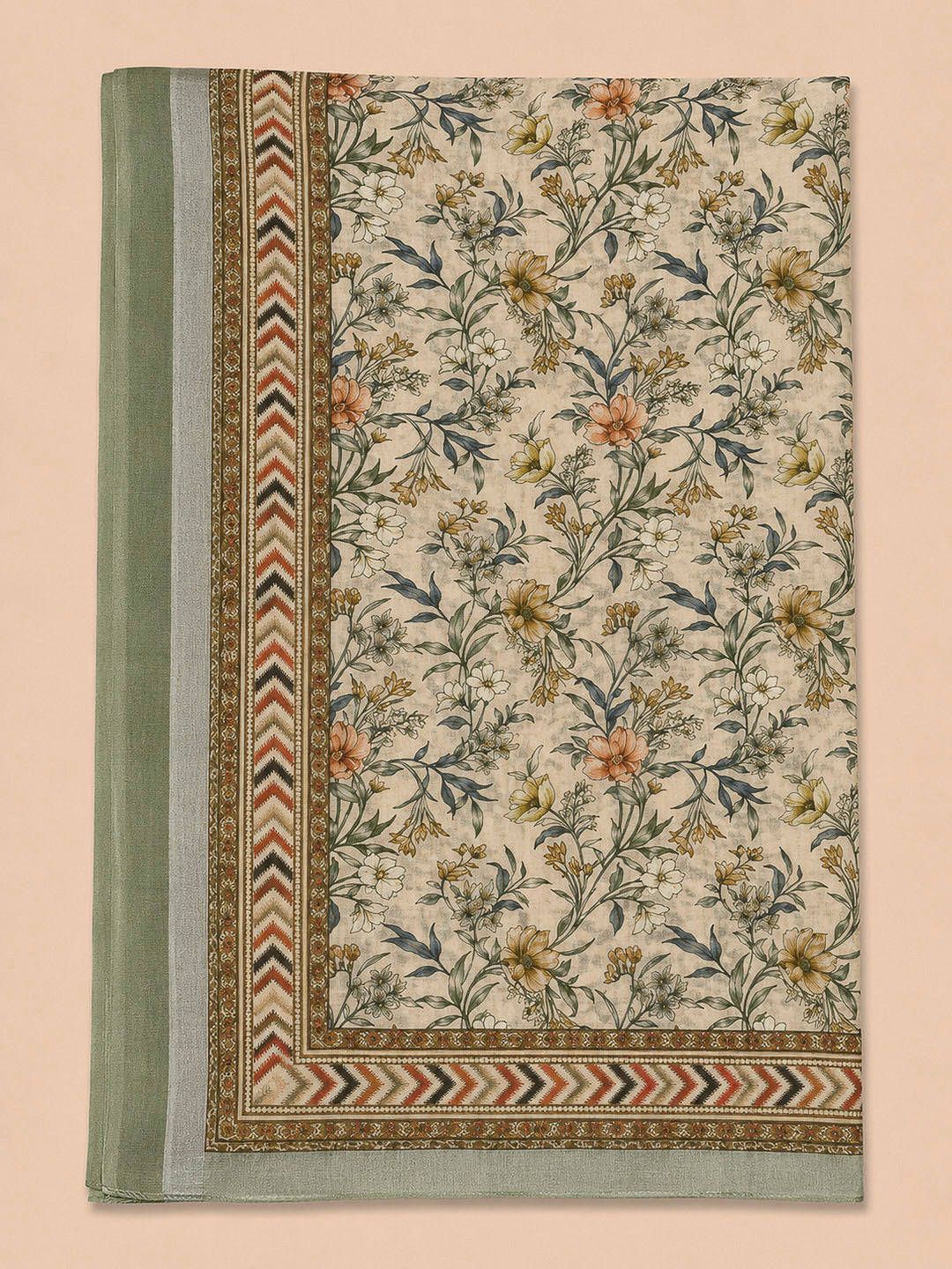 Pista Green Printed Linen Blend Unstitched Dress Material