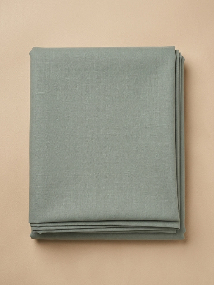 Green Printed Linen Blend Unstitched Suit &amp; Pant With Linen Dupatta