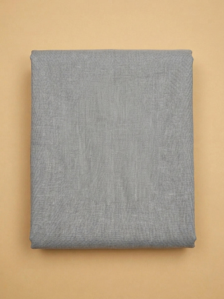 Grey Printed Linen Blend Unstitched Suit &amp; Pant With Linen Dupatta