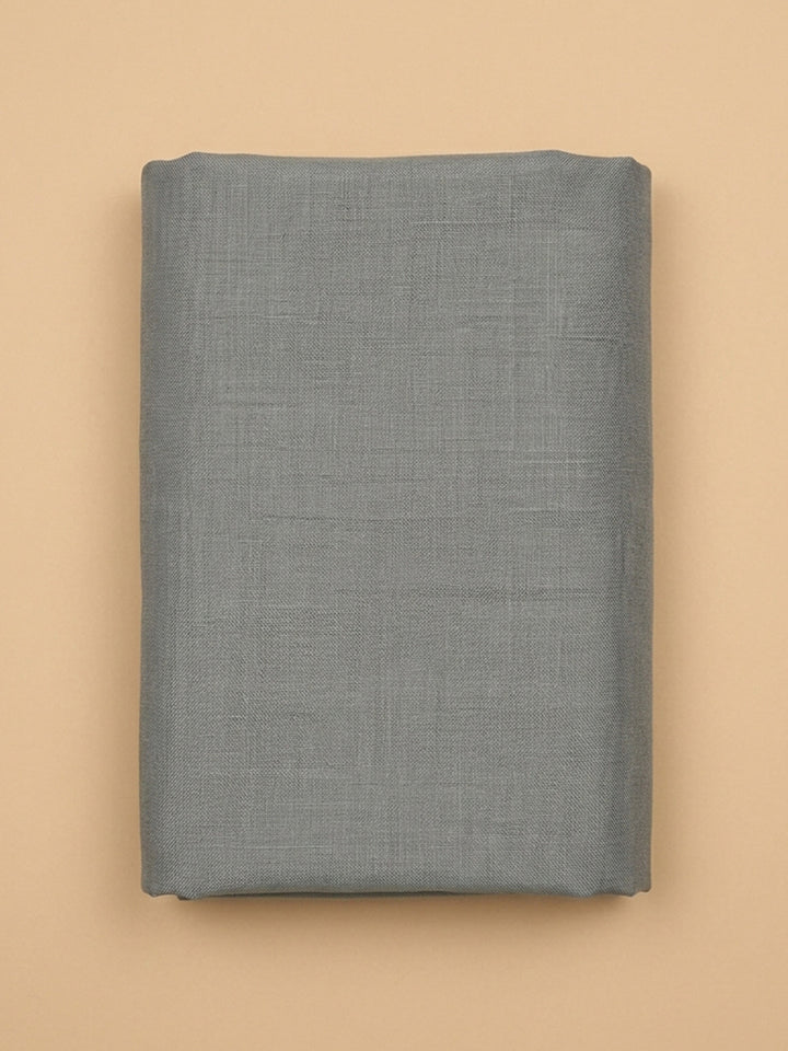 Grey Embroidered Linen Blend Unstitched Suit &amp; Pant With Linen Dupatta