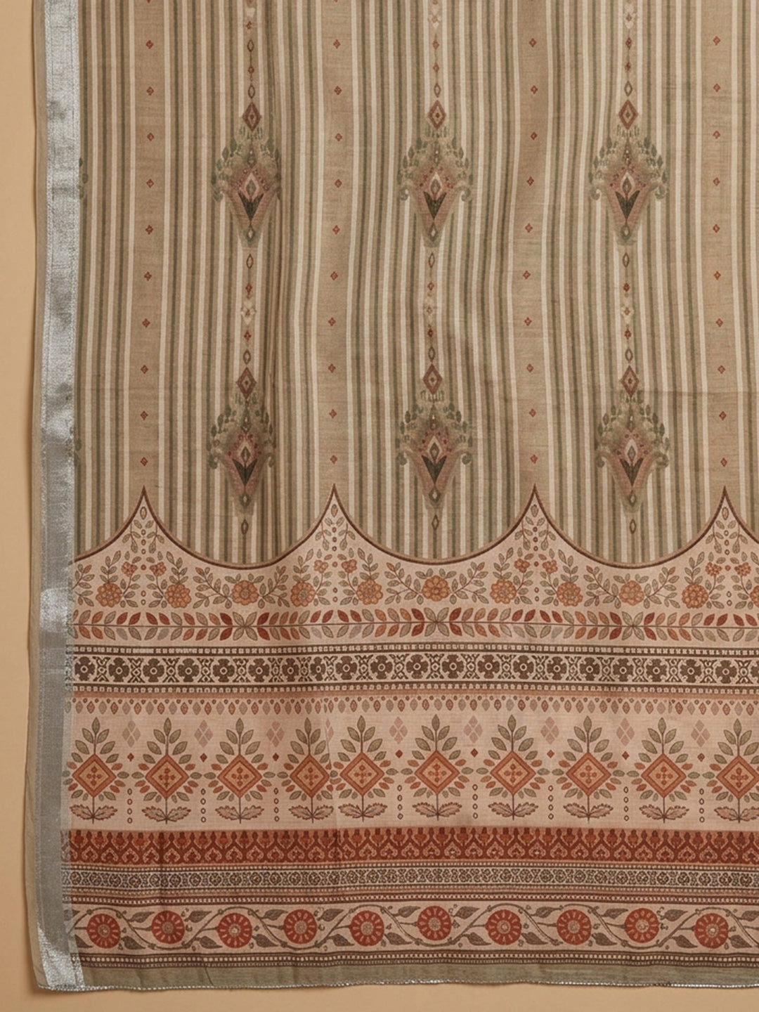 Mehndi Embroidered Linen Blend Unstitched Suit &amp; Pant With Linen Dupatta