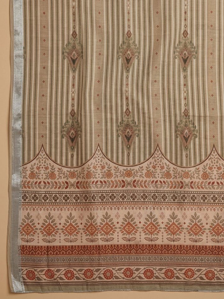 Mehndi Embroidered Linen Blend Unstitched Suit &amp; Pant With Linen Dupatta