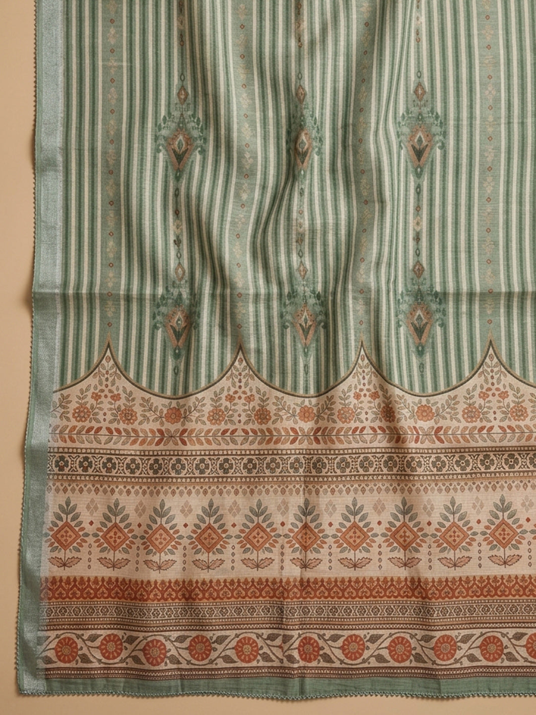 Pista Green Embroidered Linen Blend Unstitched Suit &amp; Pant With Linen Dupatta