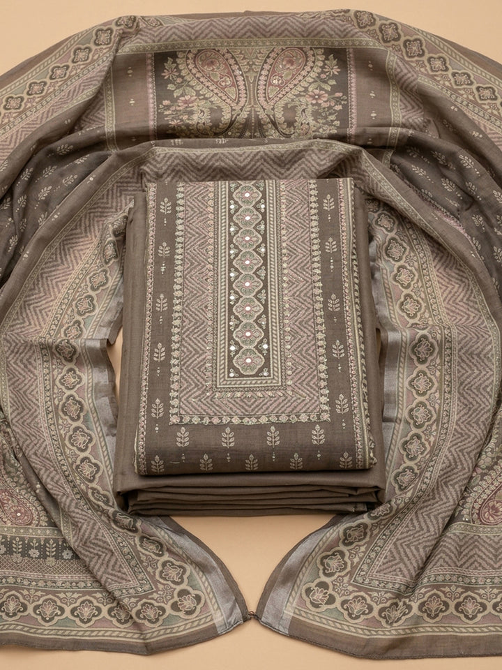 Mouse Printed Chanderi Unstitched Suit &amp; Pant With Chanderi Dupatta