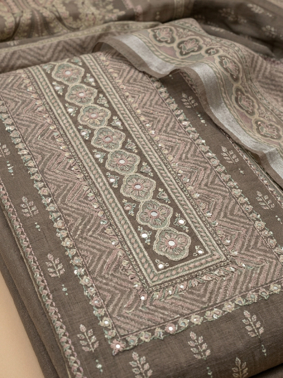 Mouse Printed Chanderi Unstitched Suit &amp; Pant With Chanderi Dupatta