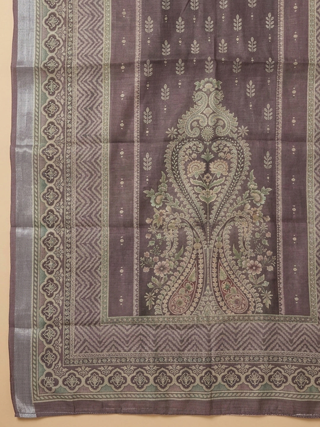 Onion Pink Printed Chanderi Unstitched Suit &amp; Pant With Chanderi Dupatta