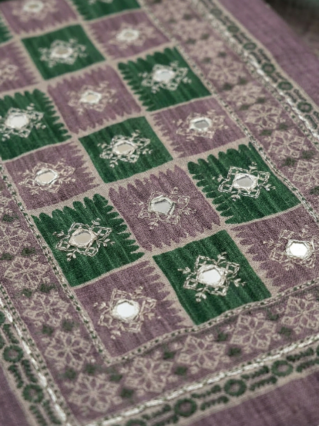 Lavender Bottle Green Embroidered Chanderi Unstitched Suit &amp; Pant With Chanderi Dupatta