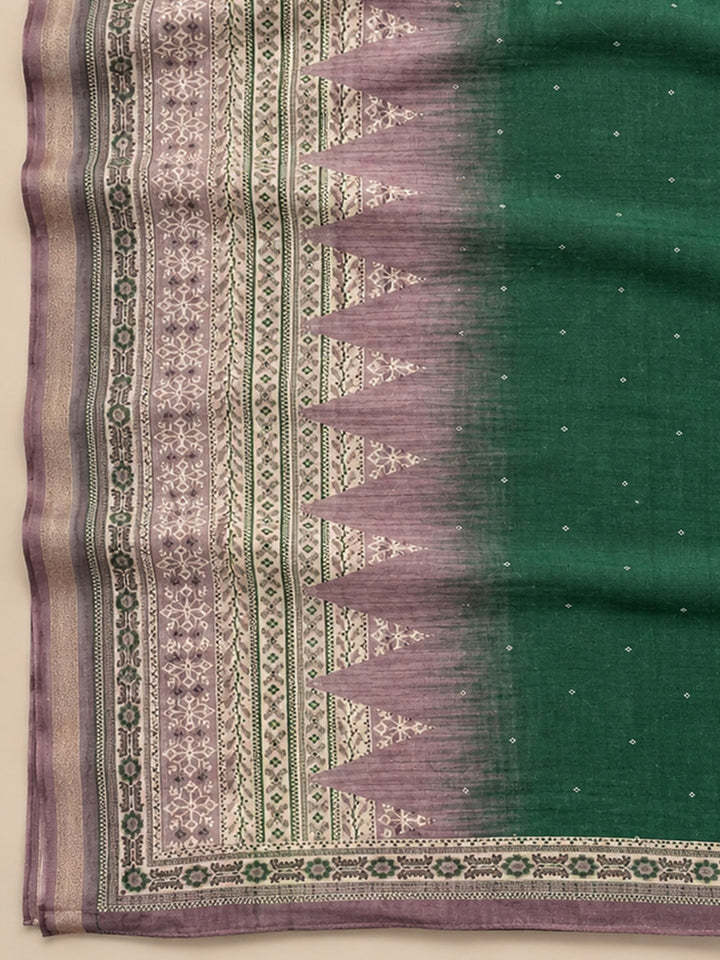 Lavender Bottle Green Embroidered Chanderi Unstitched Suit &amp; Pant With Chanderi Dupatta