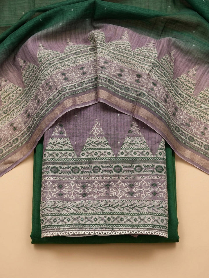 Lavender Bottle Green Embroidered Chanderi Unstitched Suit &amp; Pant With Chanderi Dupatta