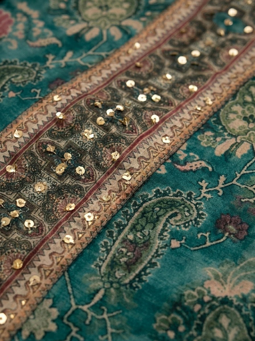Rama Green Embroidered Chanderi Unstitched Suit &amp; Pant With Chanderi Dupatta
