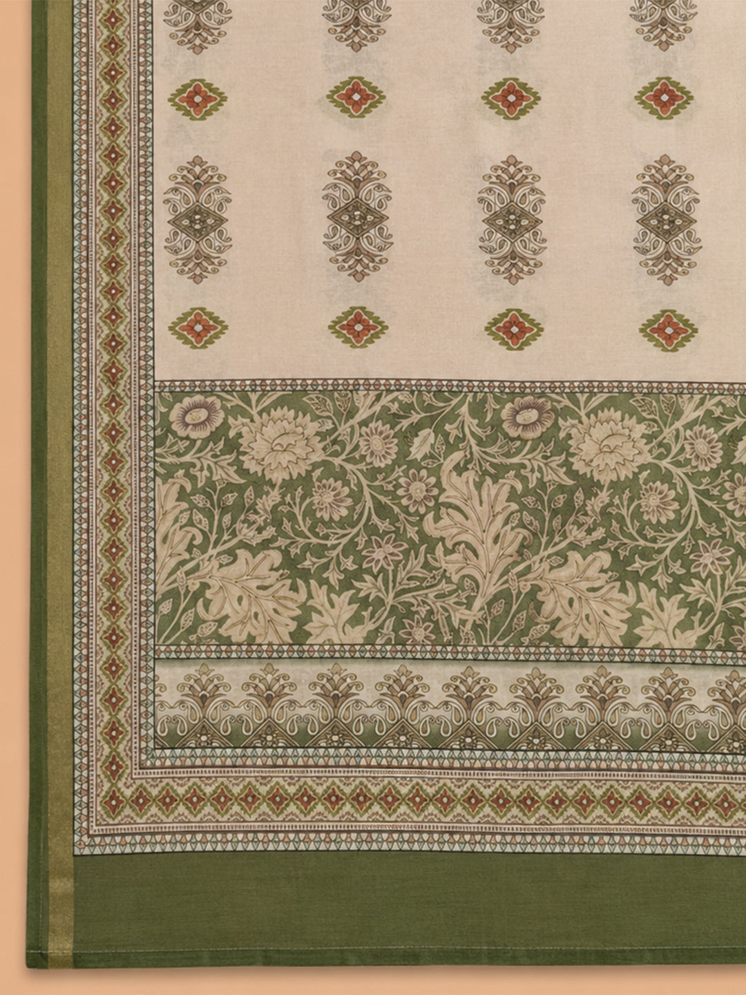 Green Embroidered Chanderi Unstitched Suit &amp; Pant With Chanderi Dupatta