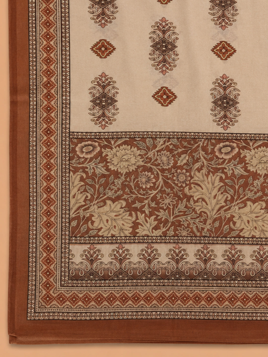 Rust Embroidered Chanderi Unstitched Suit &amp; Pant With Chanderi Dupatta
