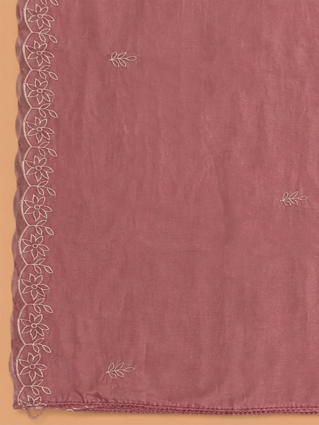 Dusty Pink Embroidered Chanderi Unstitched Suit &amp; Pant With Chanderi Dupatta