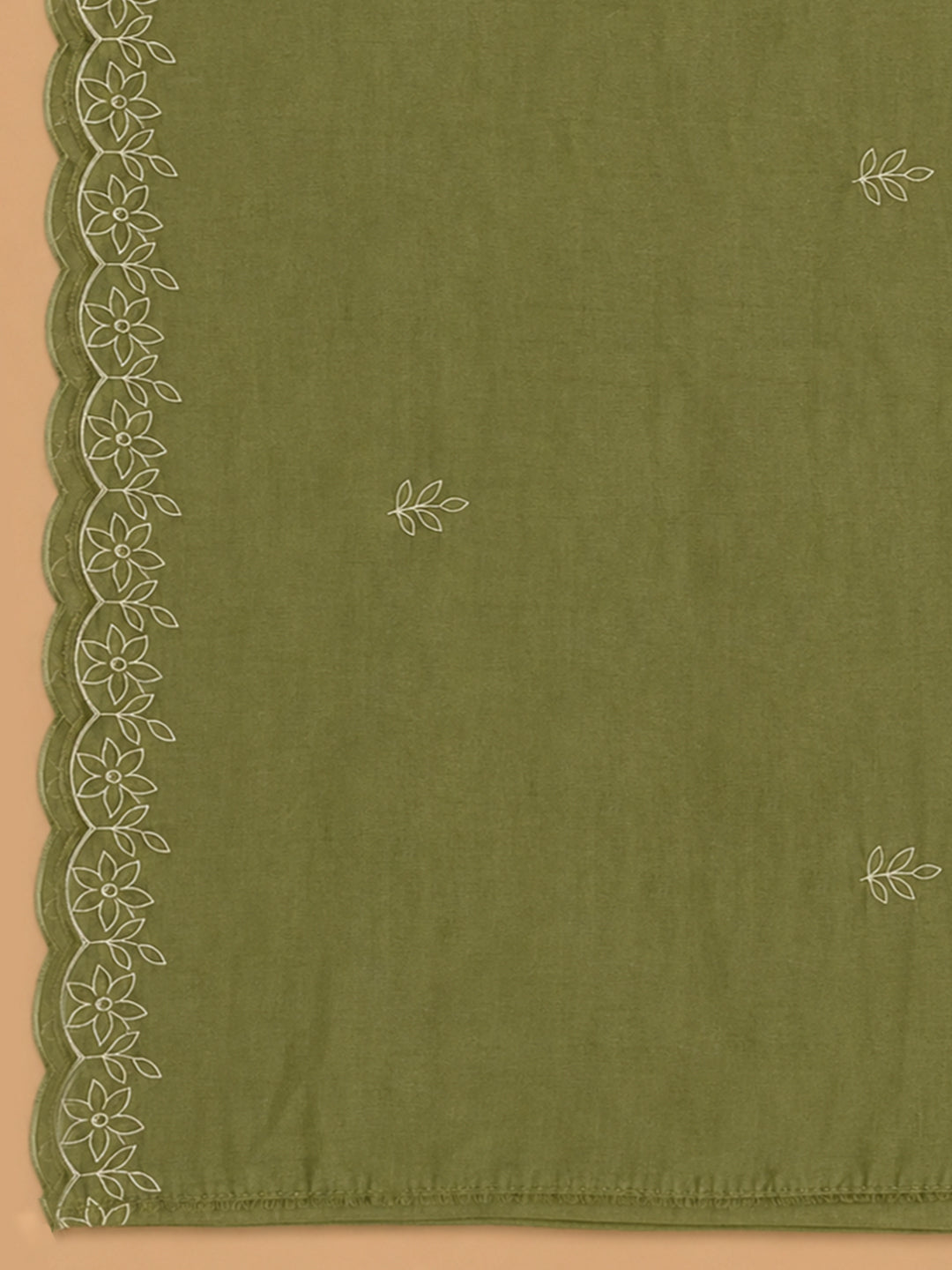 Olive Green Embroidered Chanderi Unstitched Suit &amp; Pant With Chanderi Dupatta