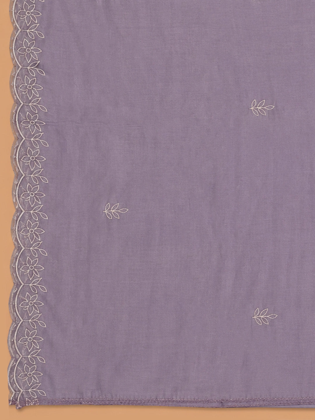 Purple Embroidered Chanderi Unstitched Suit &amp; Pant With Chanderi Dupatta