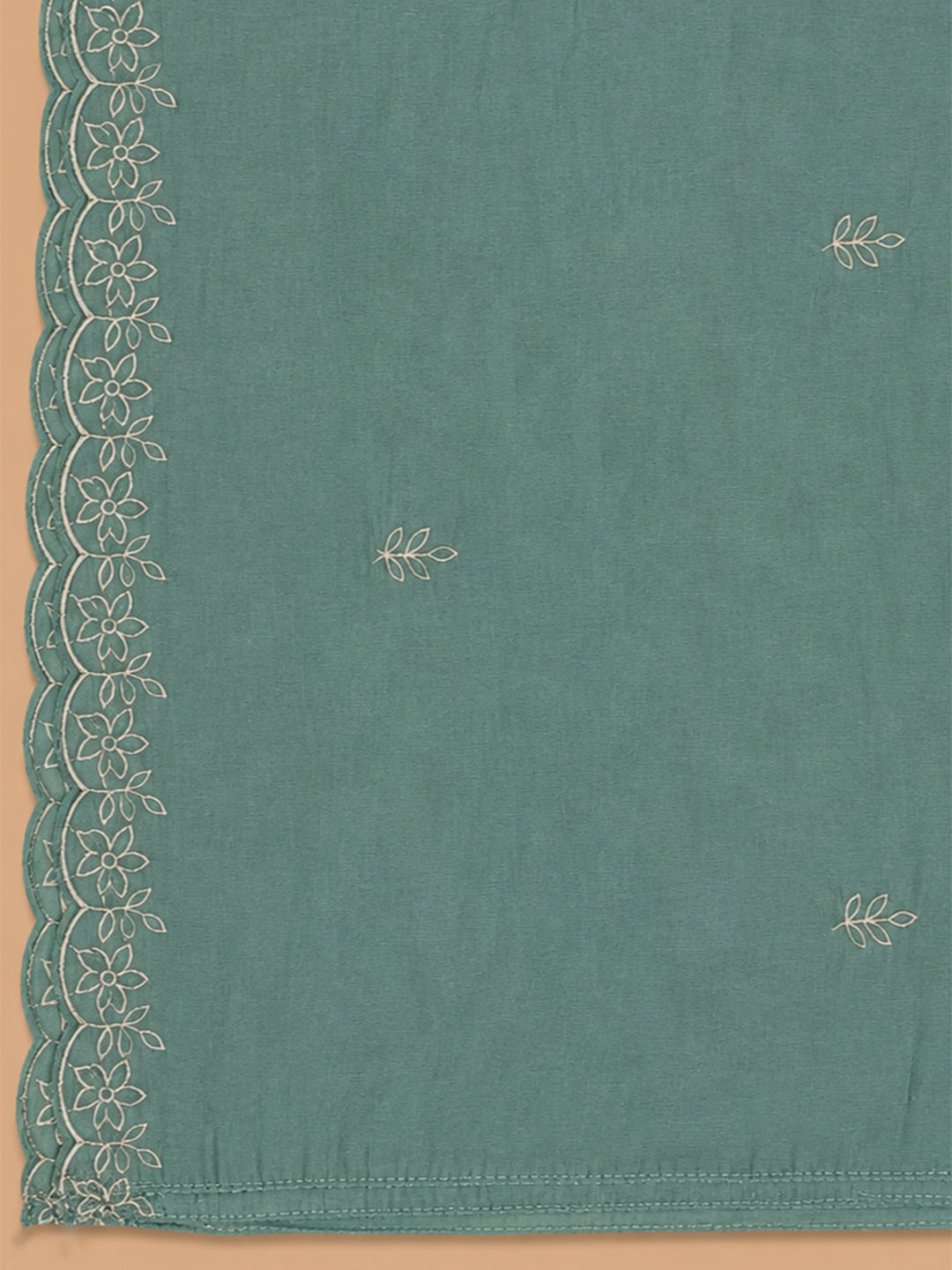 Sea Green Embroidered Chanderi Unstitched Suit &amp; Pant With Chanderi Dupatta