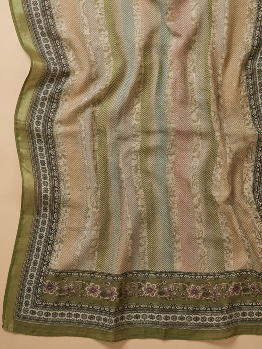 Mehndi Printed Chanderi Unstitched Suit &amp; Pant With Chanderi Dupatta