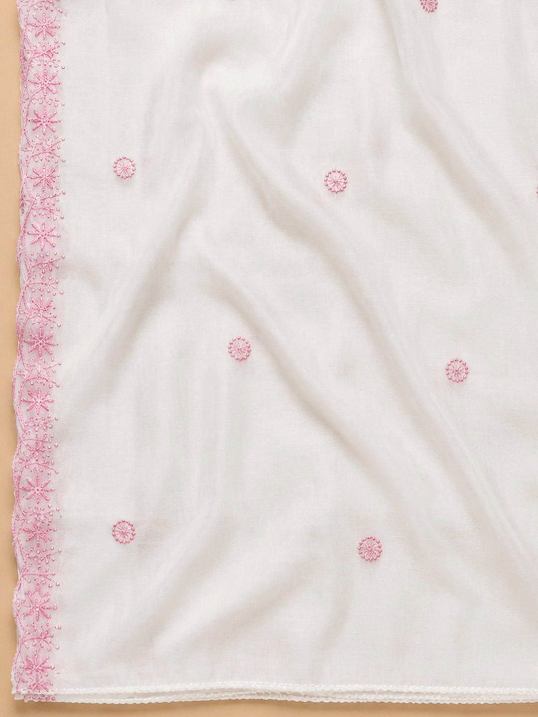 Off White Embroidery Chanderi Unstitched Dress Material