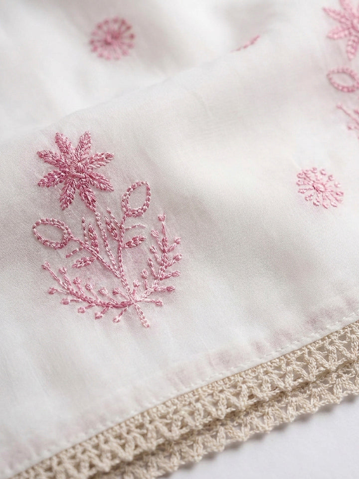 Off White Embroidery Chanderi Unstitched Dress Material