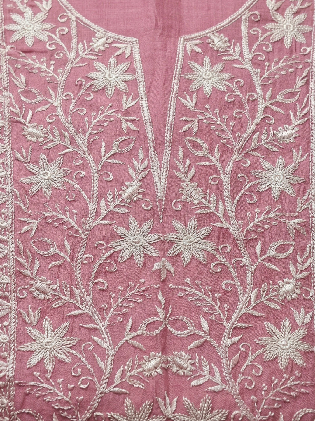 Pink Embroidery Chanderi Unstitched Dress Material