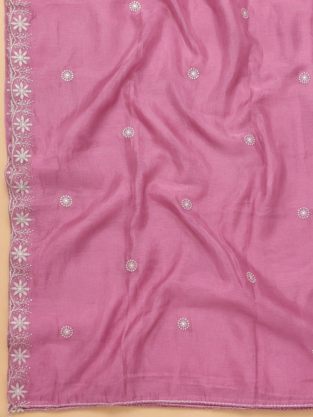 Pink Embroidery Chanderi Unstitched Dress Material