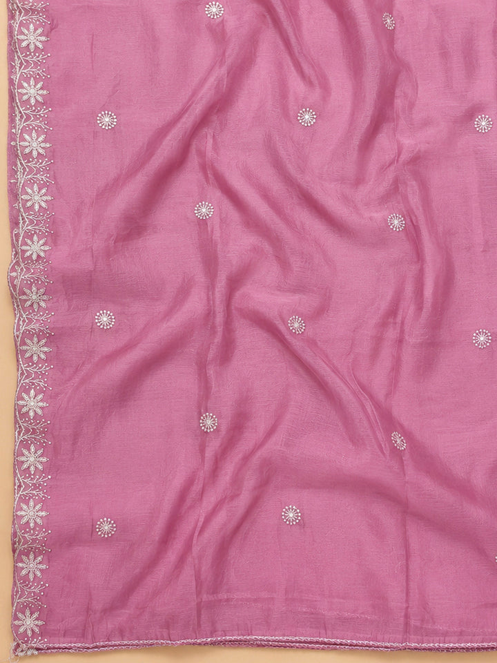 Pink Embroidery Chanderi Unstitched Dress Material