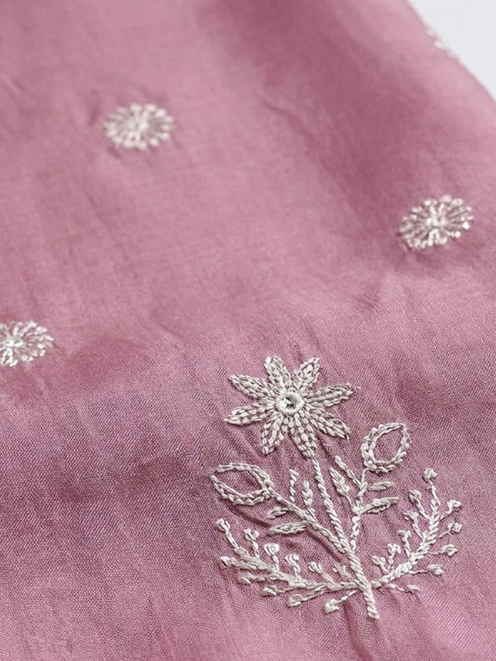 Pink Embroidery Chanderi Unstitched Dress Material