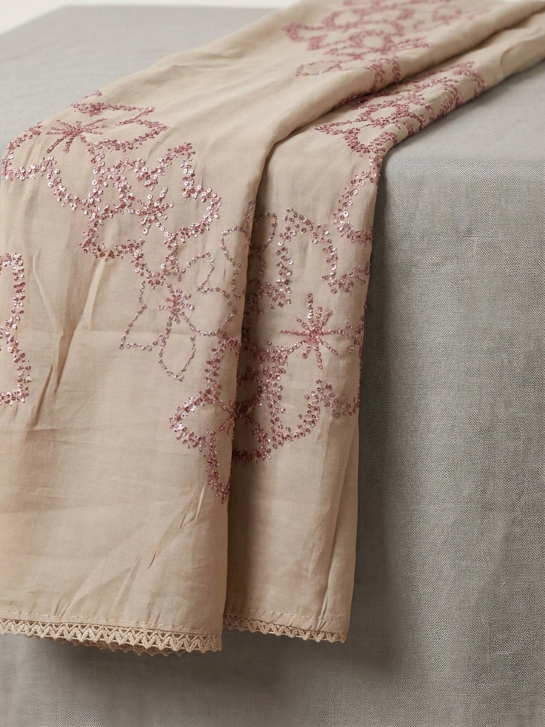 Onion Pink Embroidery Chanderi Unstitched Dress Material