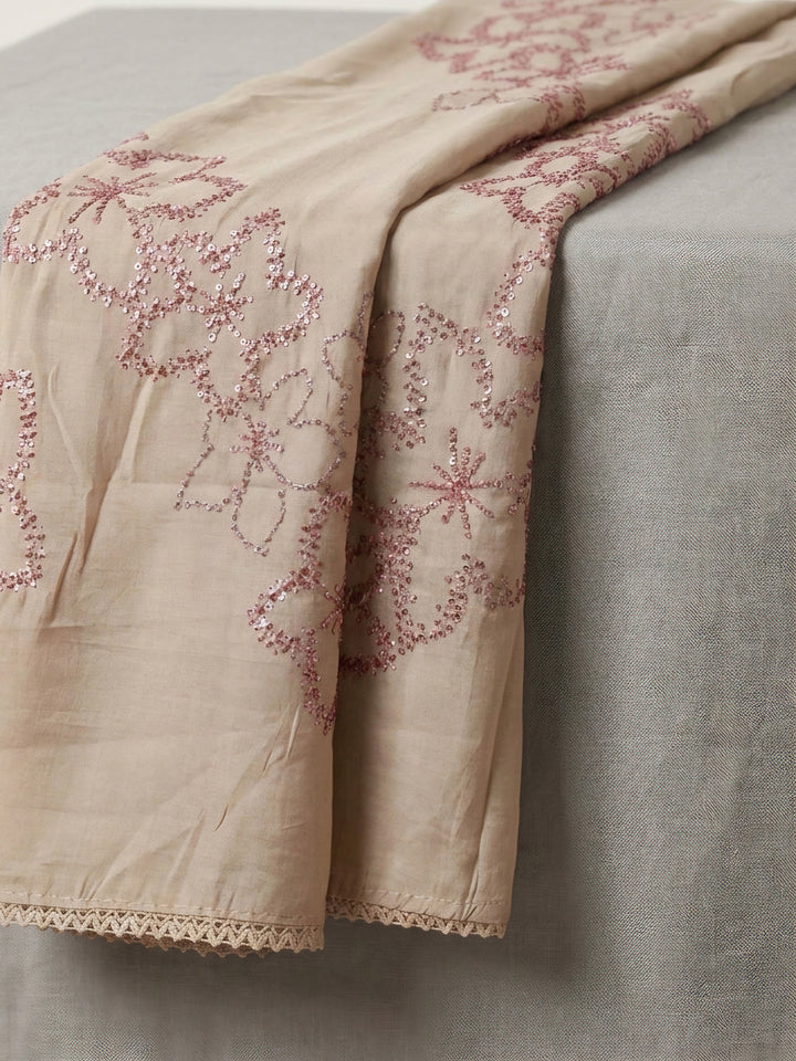 Onion Pink Embroidery Chanderi Unstitched Dress Material