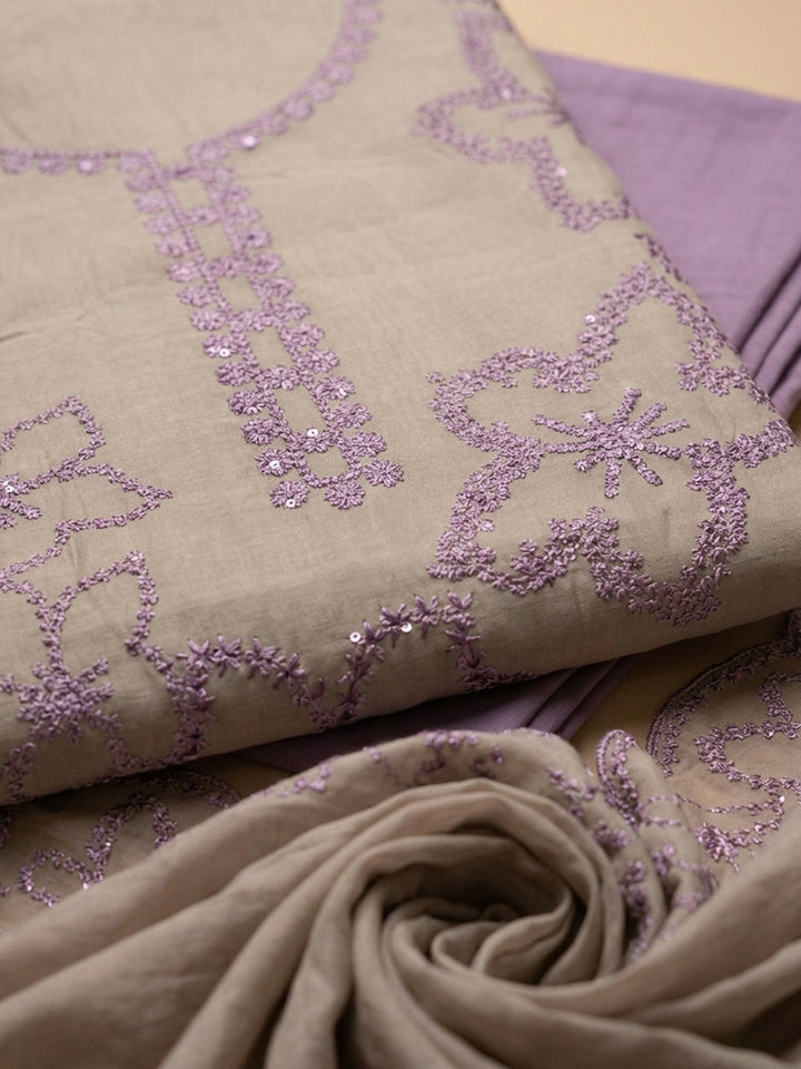 Purple Embroidery Chanderi Unstitched Dress Material