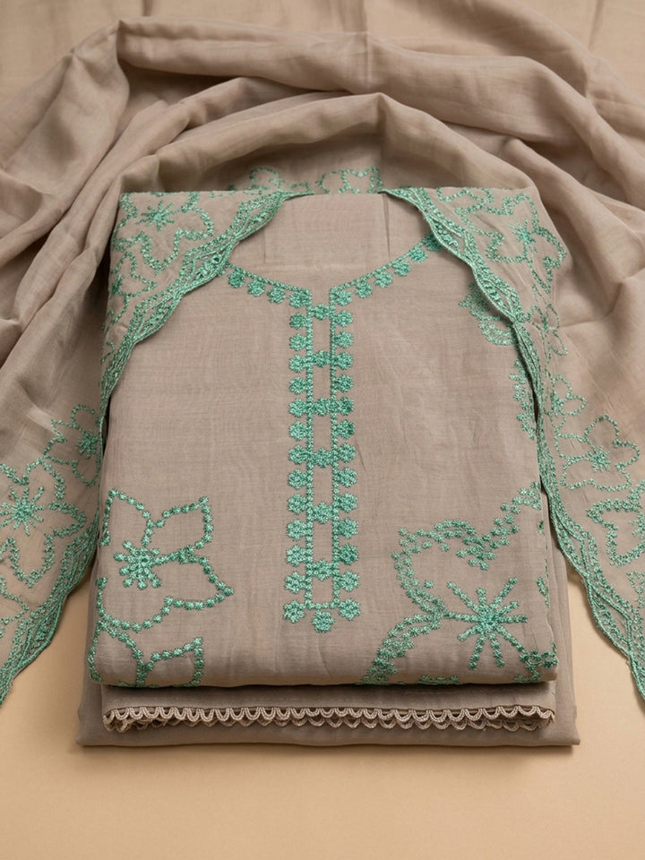 Rama Green Embroidery Chanderi Unstitched Dress Material