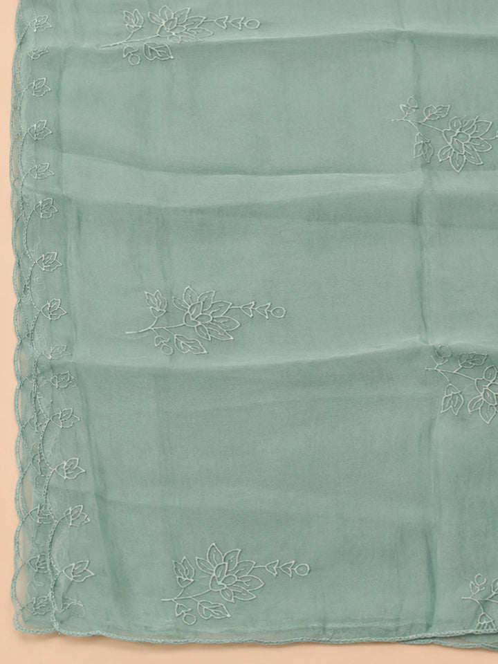 Aqua Green Embroidery Chanderi Unstitched Dress Material