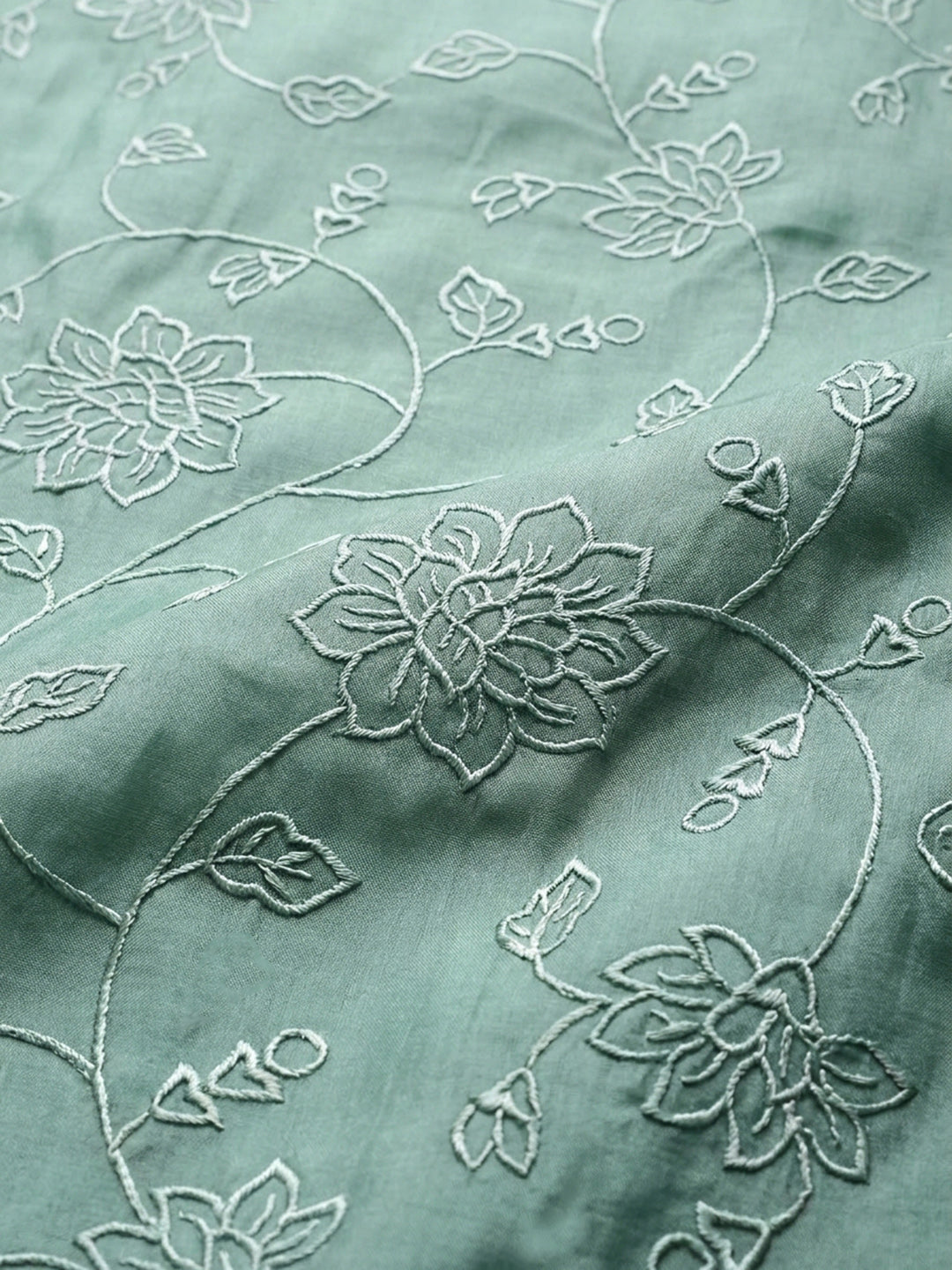 Aqua Green Embroidery Chanderi Unstitched Dress Material