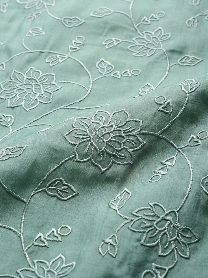 Aqua Green Embroidery Chanderi Unstitched Dress Material