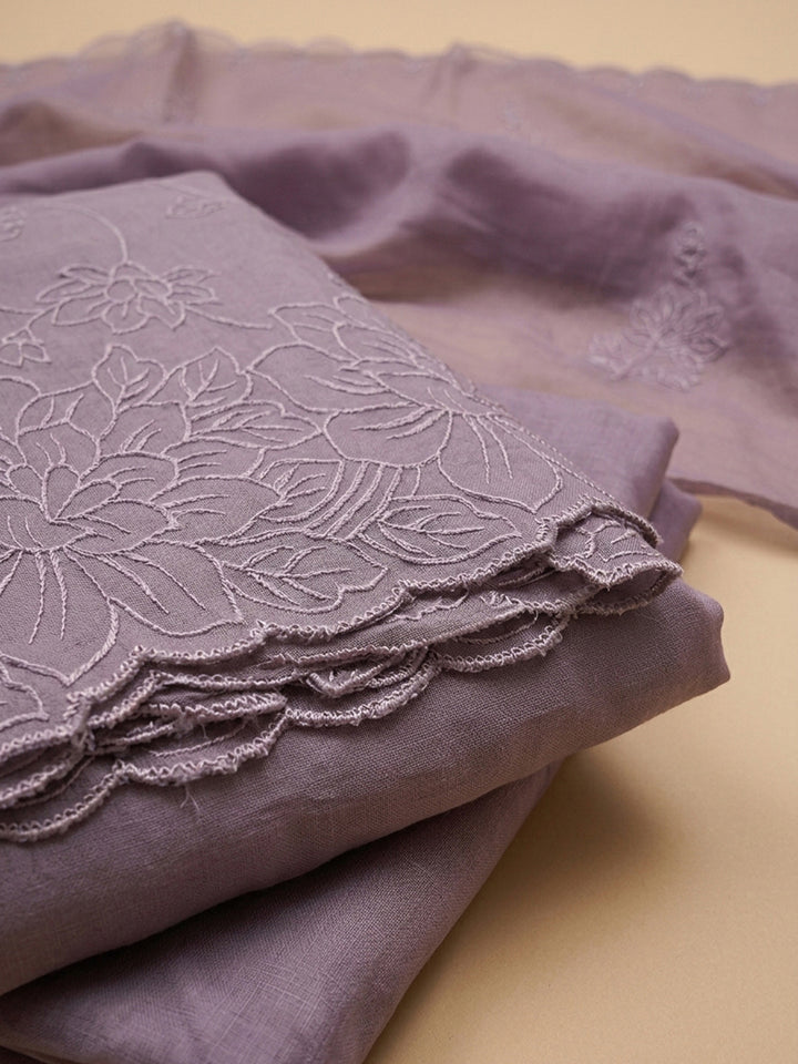 Lavender Embroidery Chanderi Unstitched Dress Material