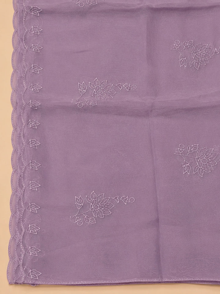 Lavender Embroidery Chanderi Unstitched Dress Material