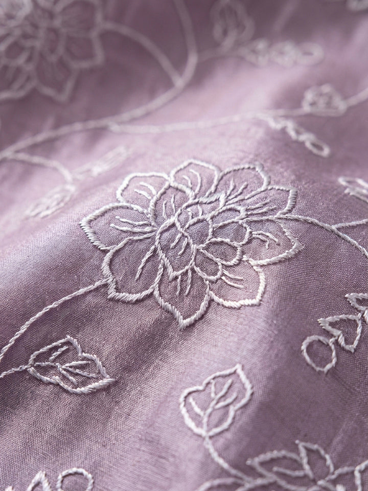 Lavender Embroidery Chanderi Unstitched Dress Material