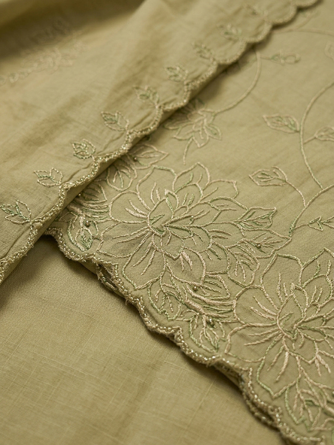 Mehndi Embroidery Chanderi Unstitched Dress Material