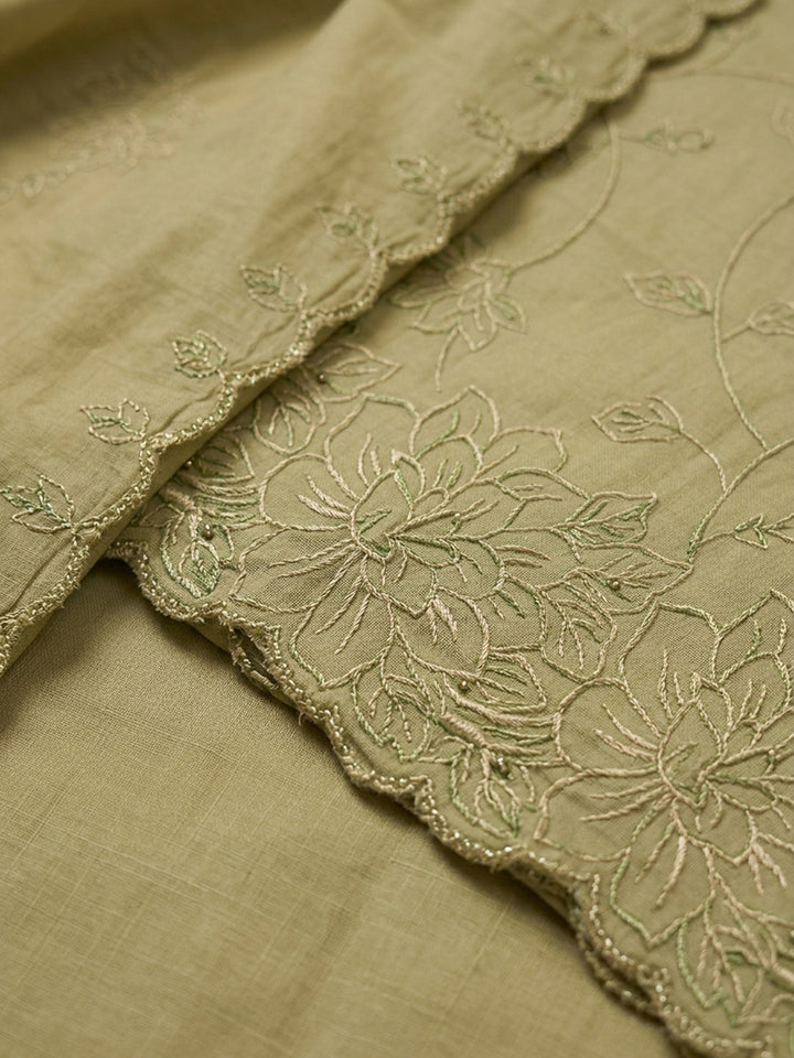 Mehndi Embroidery Chanderi Unstitched Dress Material