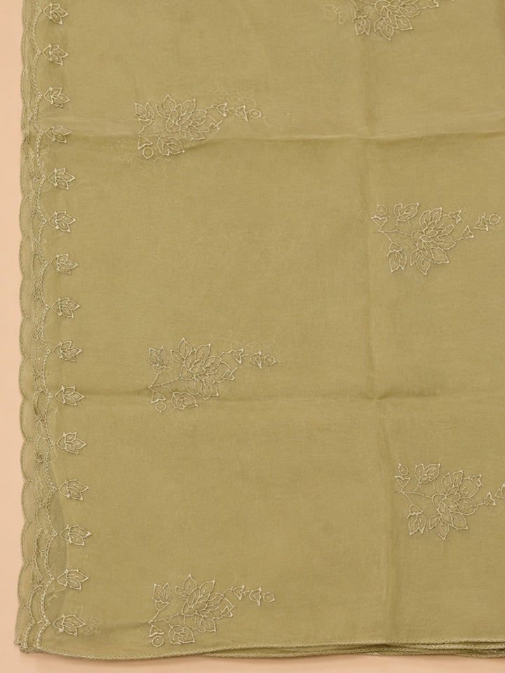 Mehndi Embroidery Chanderi Unstitched Dress Material