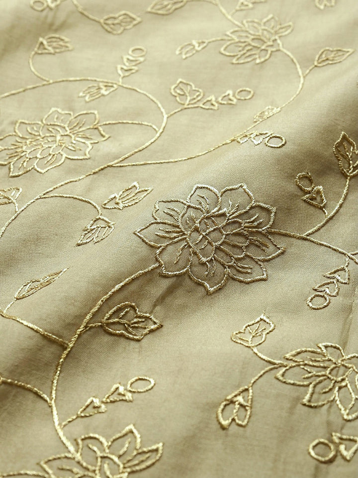 Mehndi Embroidery Chanderi Unstitched Dress Material