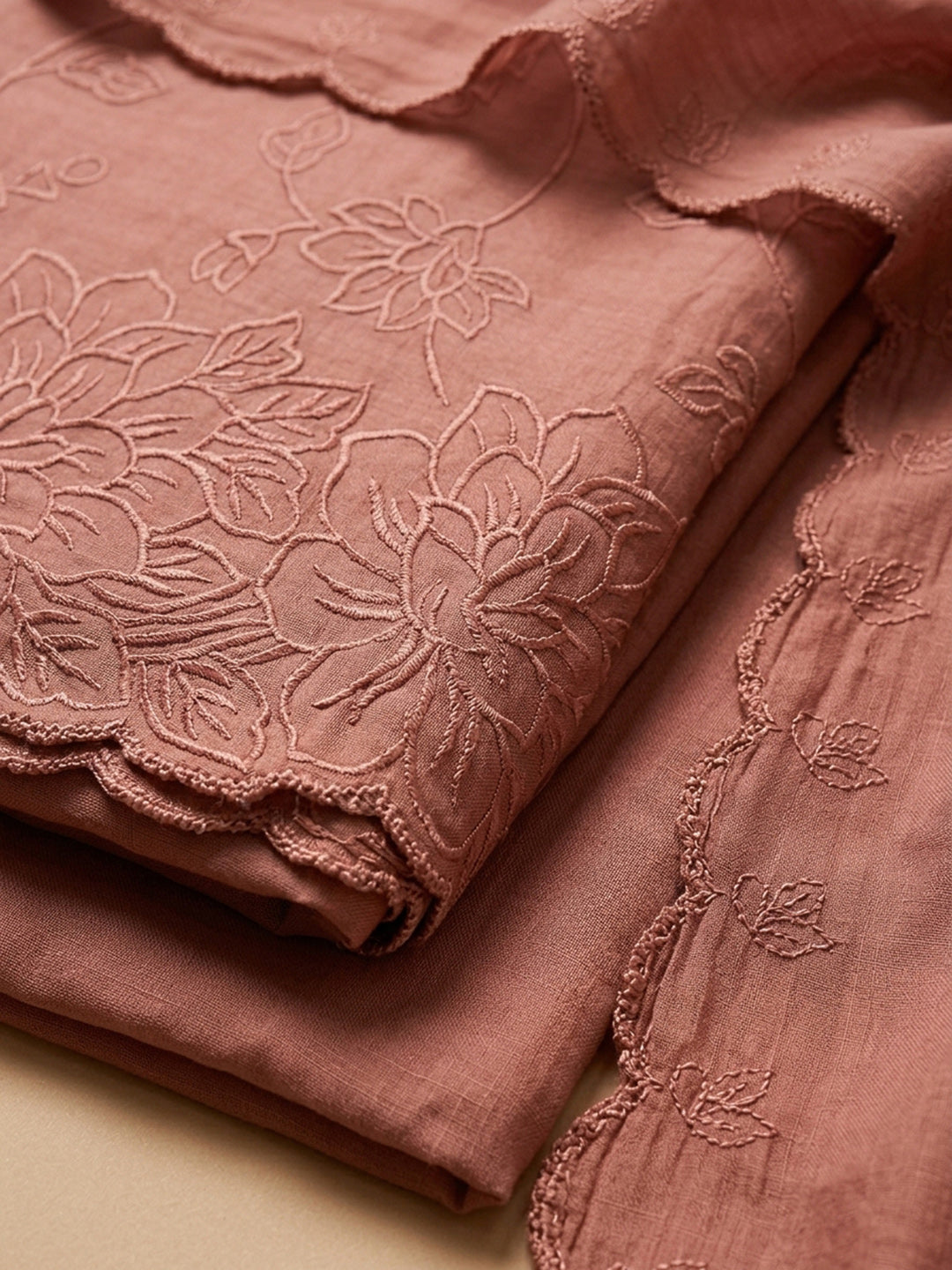 Peach Embroidery Chanderi Unstitched Dress Material