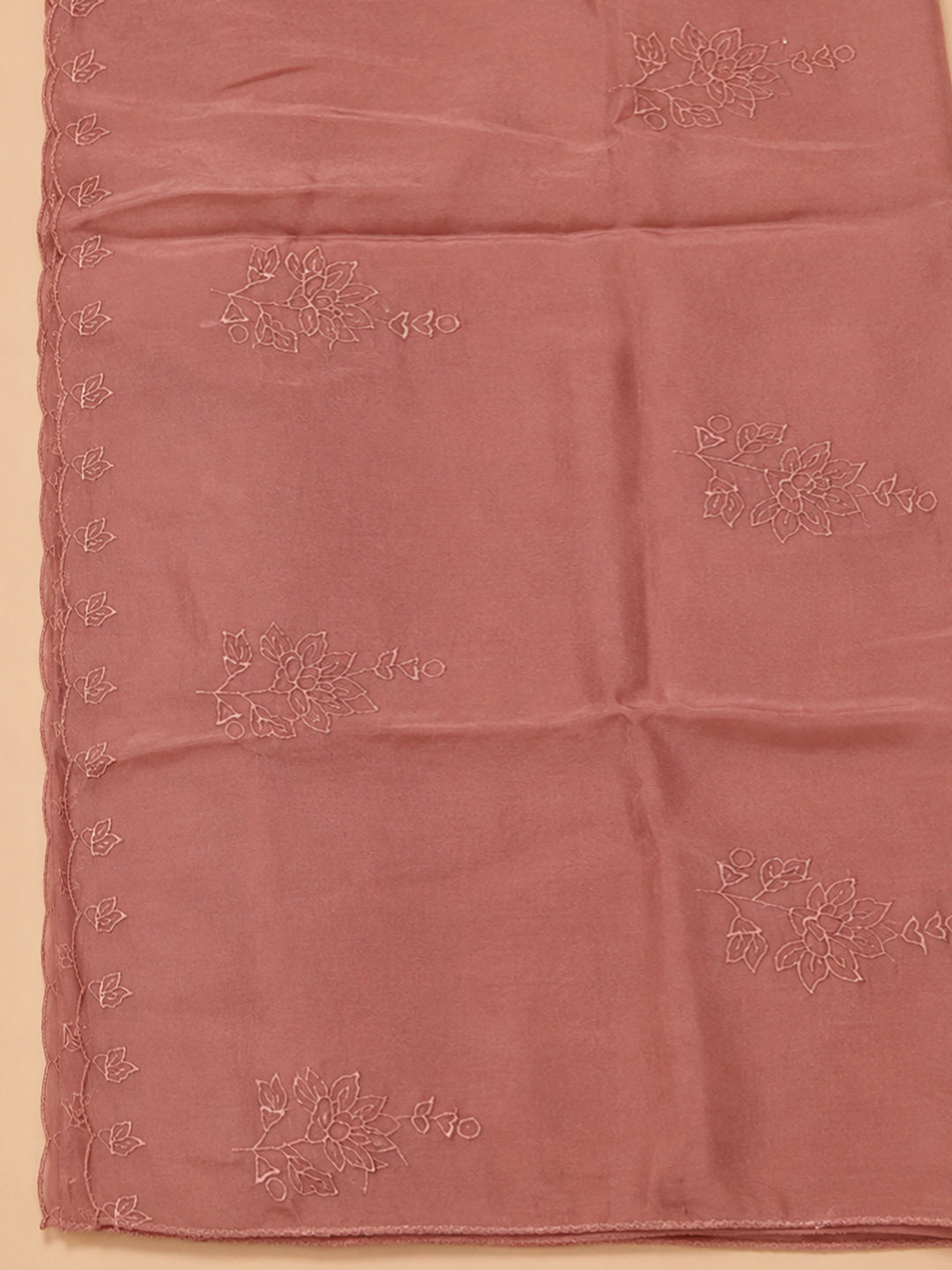 Peach Embroidery Chanderi Unstitched Dress Material