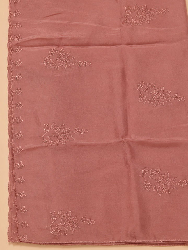 Peach Embroidery Chanderi Unstitched Dress Material