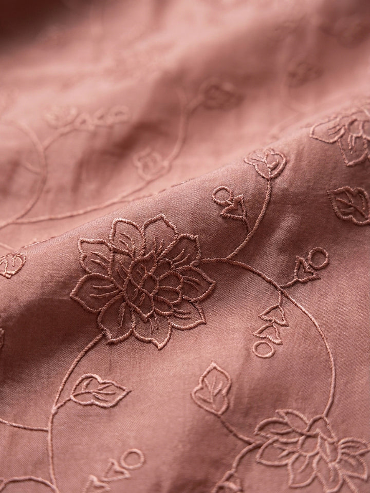 Peach Embroidery Chanderi Unstitched Dress Material