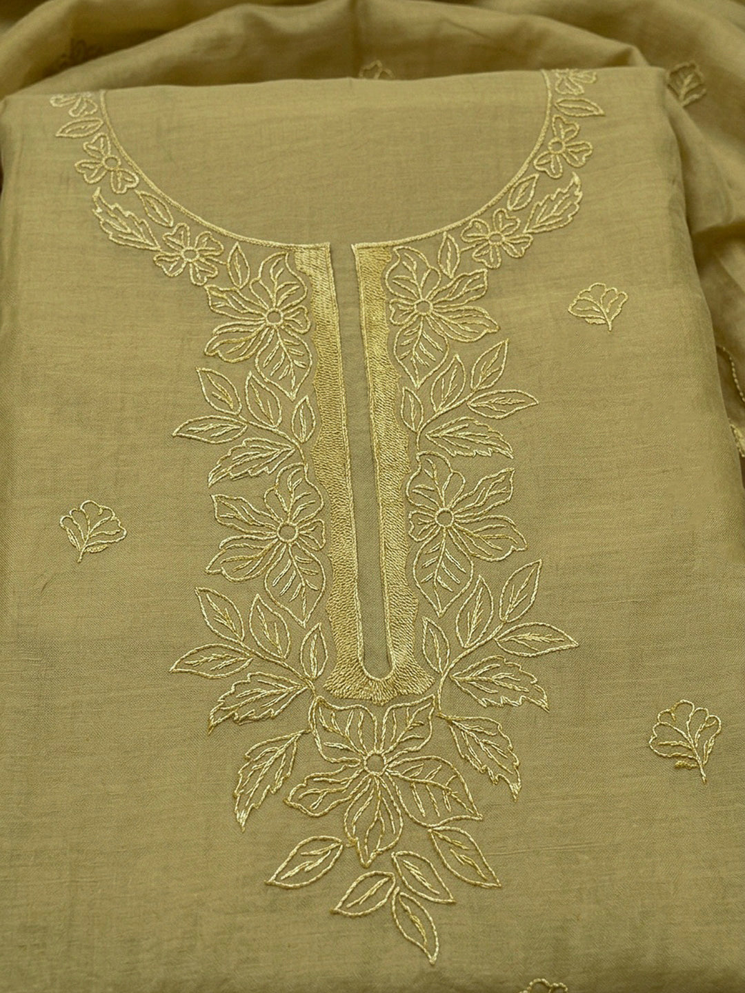 Mehndi Embroidery Chanderi Unstitched Dress Material